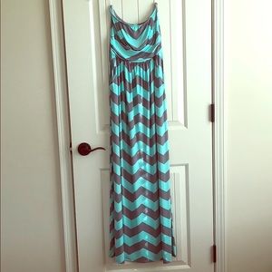 NEVER WORN green/grey chevron maxi dress!